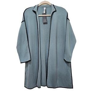 Marla Wynn NWT oversized M knit kimono long jacket. Light blue. Side slit.Office